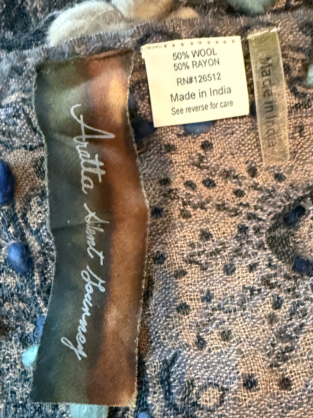 Aratta Taupe and Navy Embroidered Scarf/Runner - Picture 9 of 10